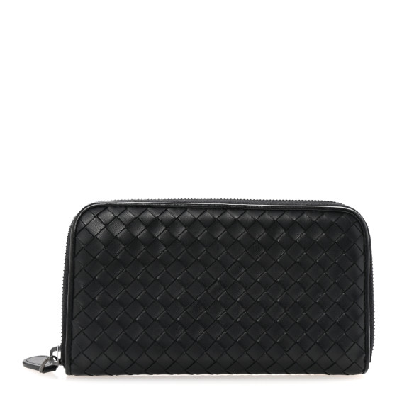Bottega Veneta Nappa Intrecciato Zip Around Wallet Black
