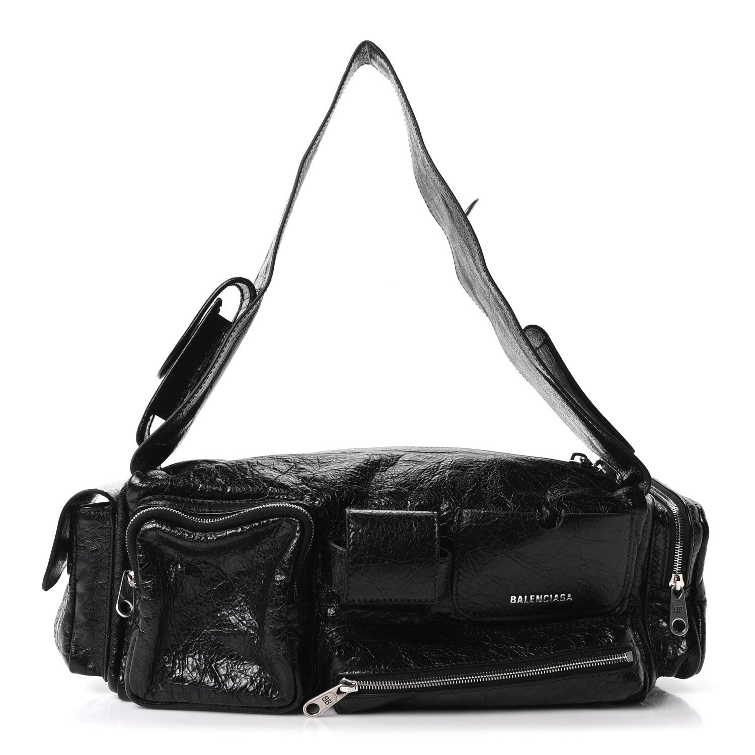 Balenciaga Agneau Arena Men's Superbusy Small Sling Zip Shoulder Bag Black