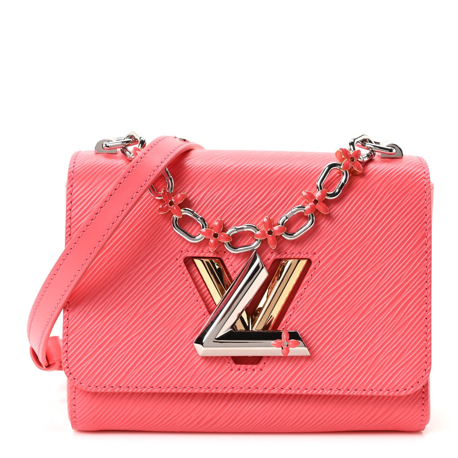 Epi Twist Monogram Flower Chain Shoulder Bag PM Coral