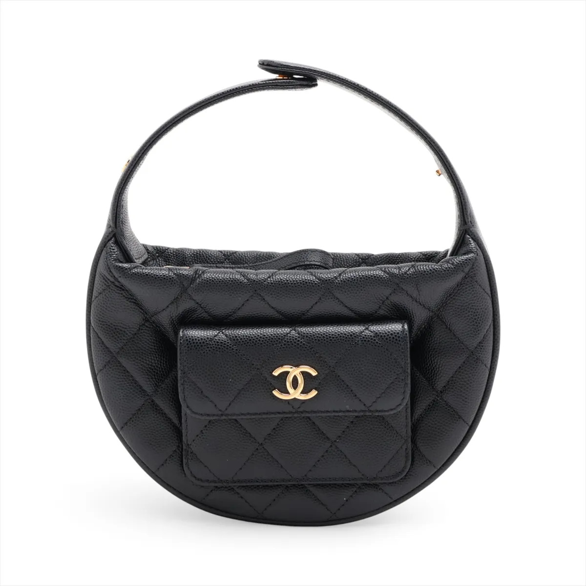 Chanel Matelasse Caviar Skin Hand bag Black Gold Metal Fittings random serial AP