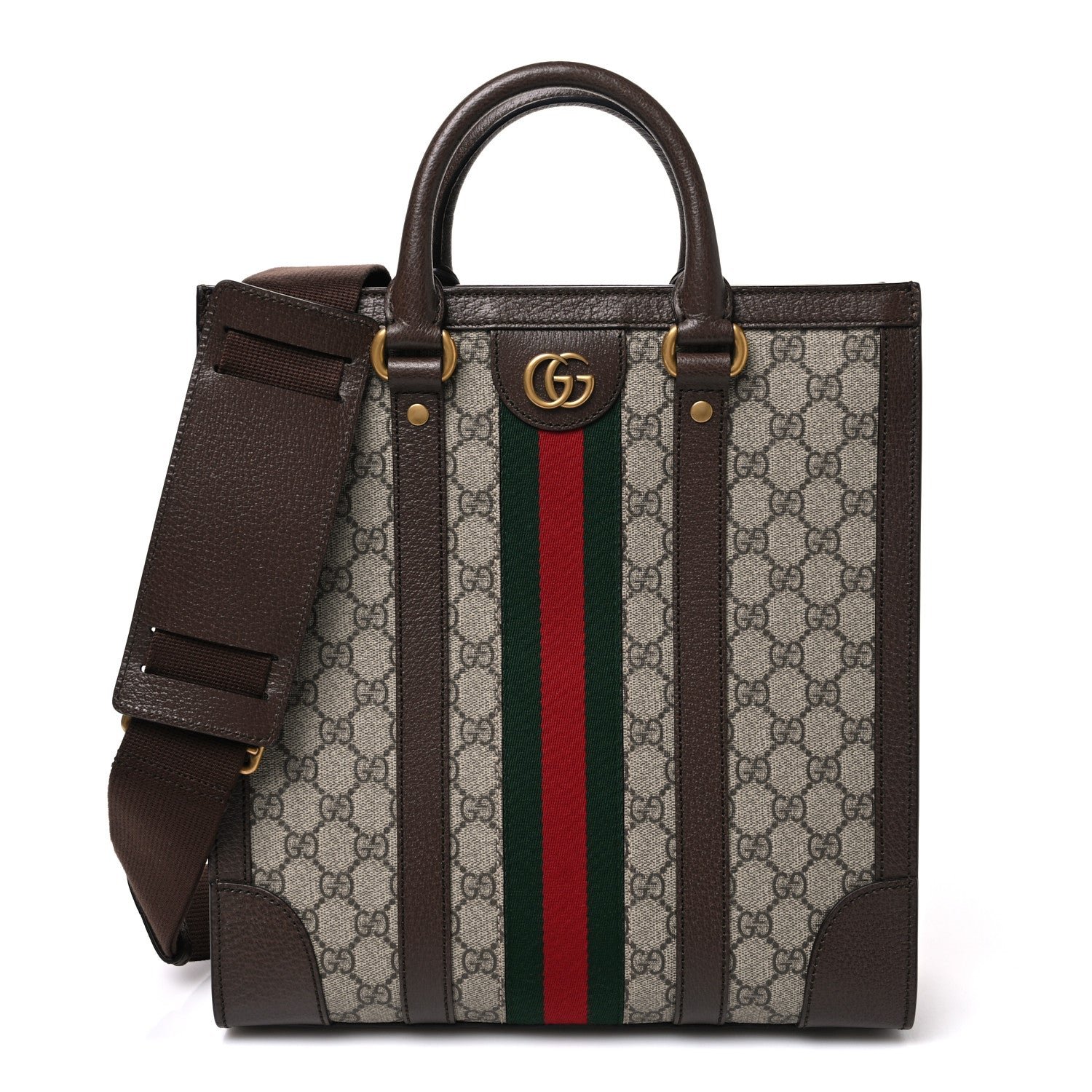 Gucci GG Supreme Monogram Textured Dollar Calfskin Web Medium Ophidia Tote Bag Beige Ebony