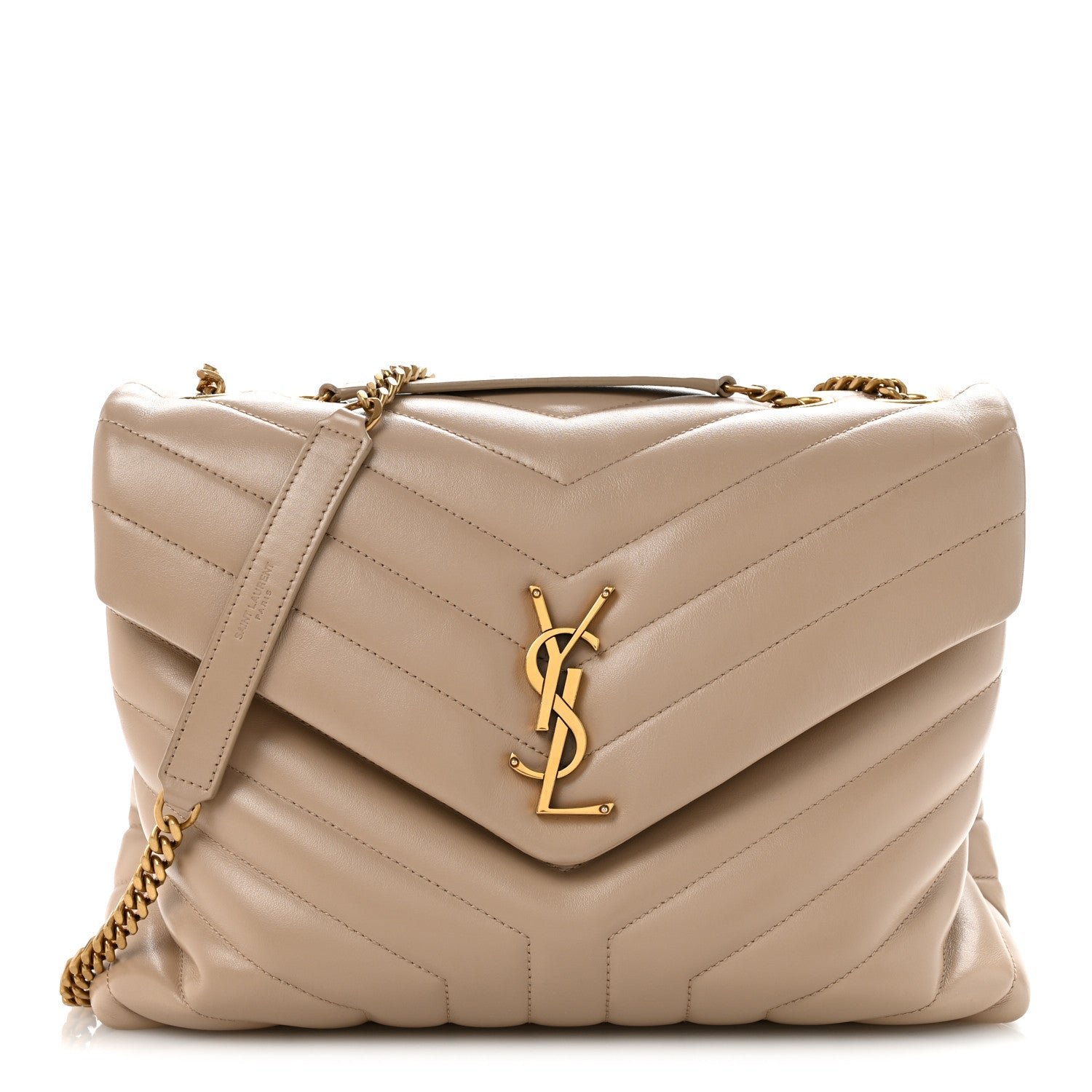 Saint Laurent Calfskin Y Quilted Monogram Medium Loulou Chain Satchel Dark Beige