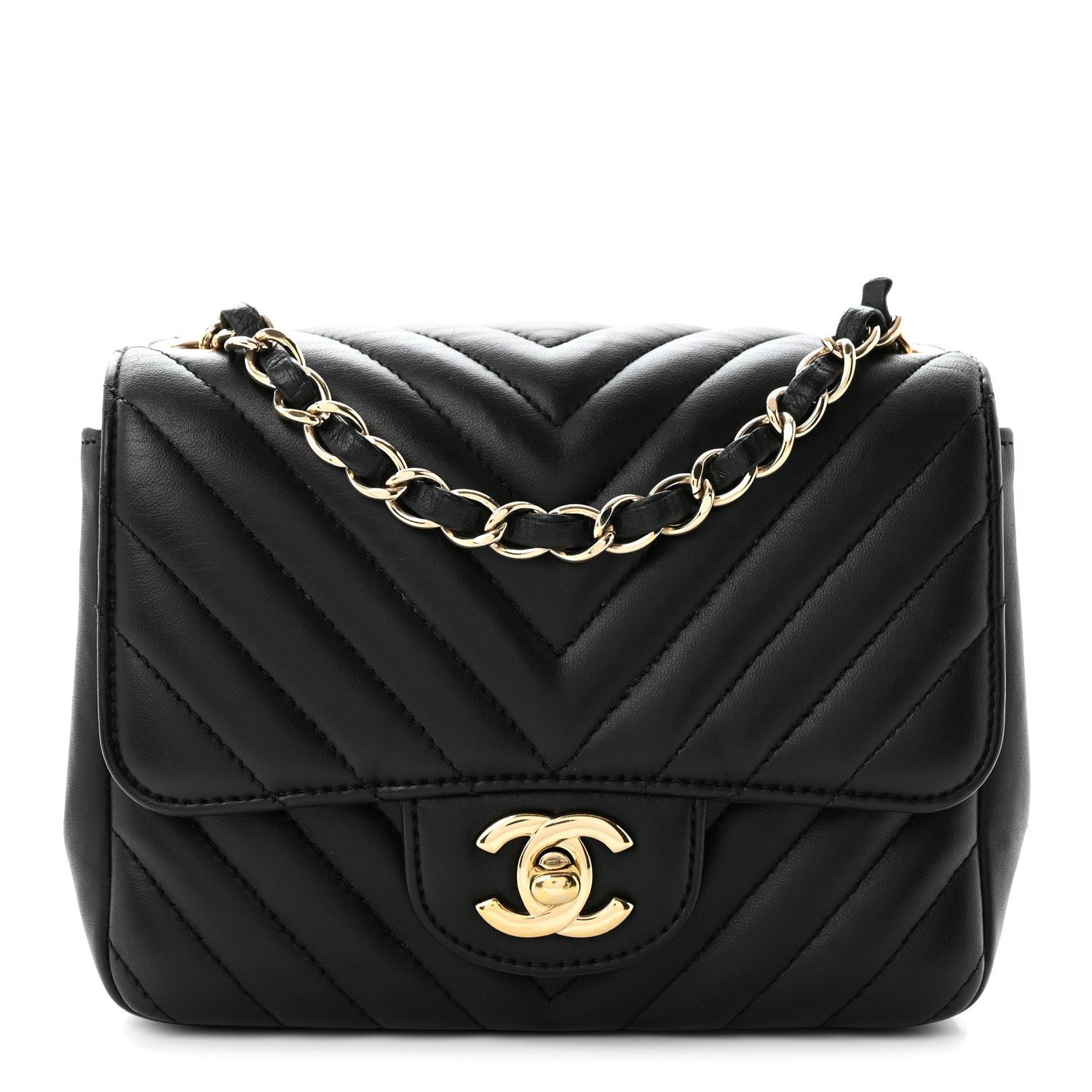 Chanel Lambskin Chevron Quilted Mini Square Flap Black