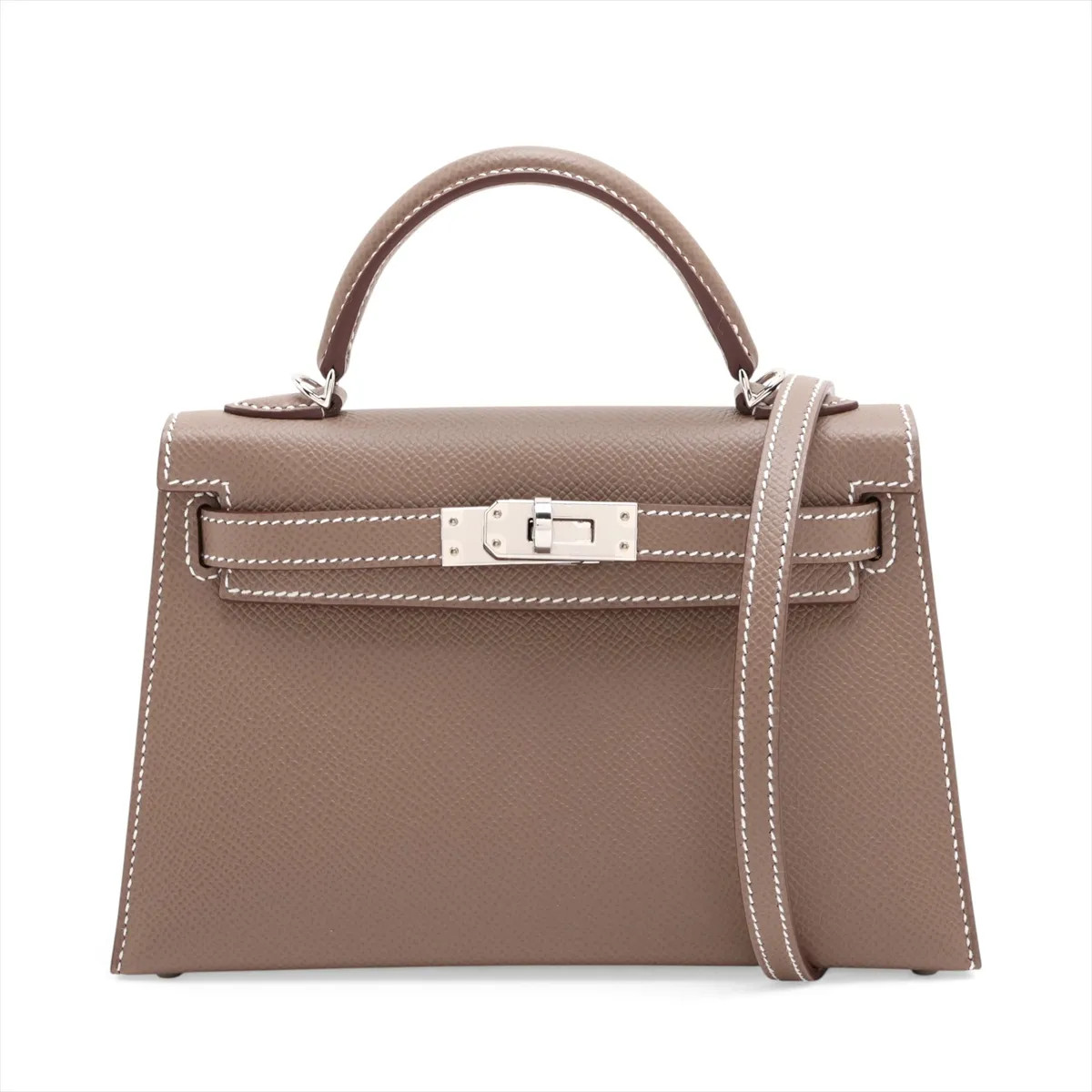 Hermès mini kelly 2 20 Serie Veau Epsom Etoupe Silver Metal Fittings