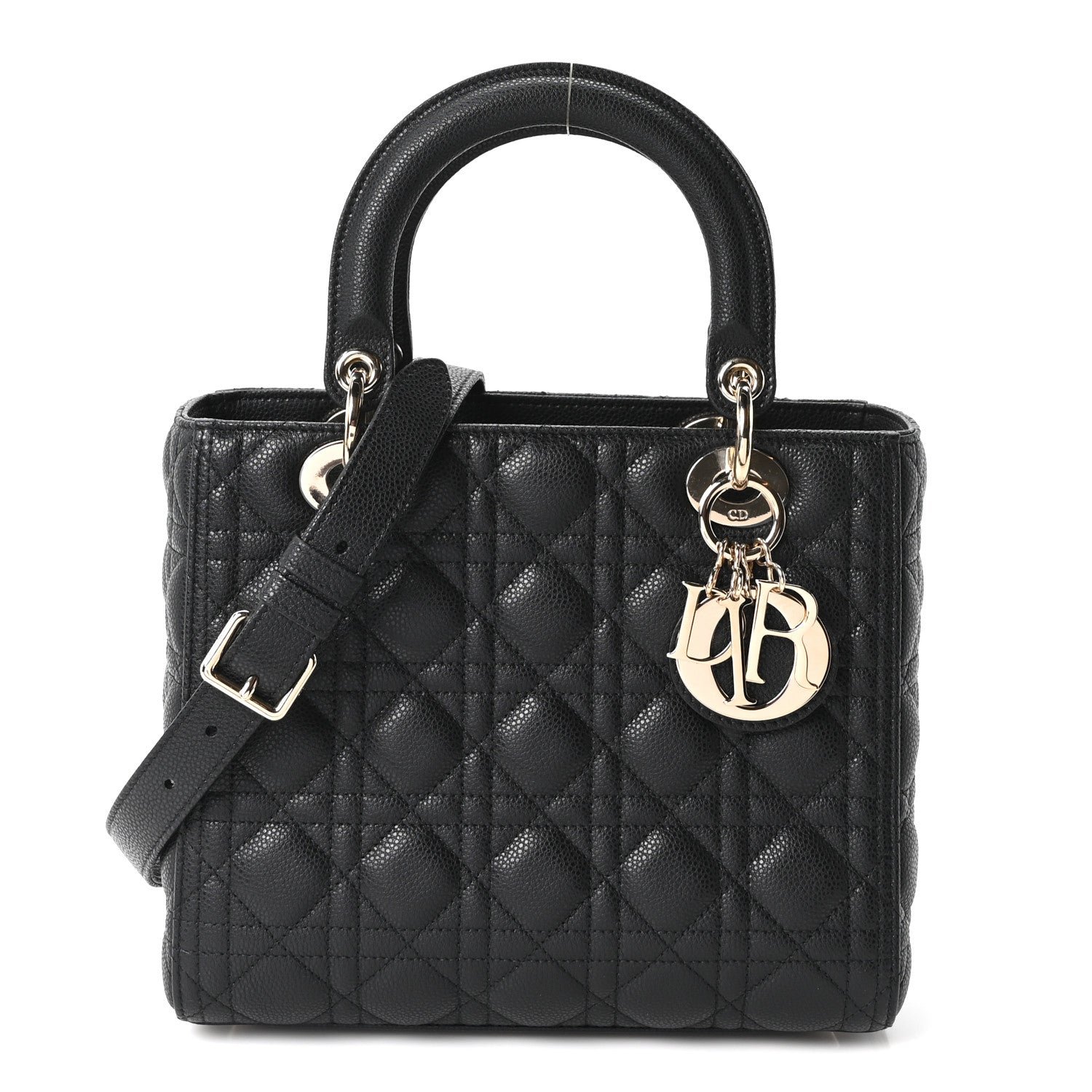 Christian Dior Grained Calfskin Cannage Medium Lady Dior Black
