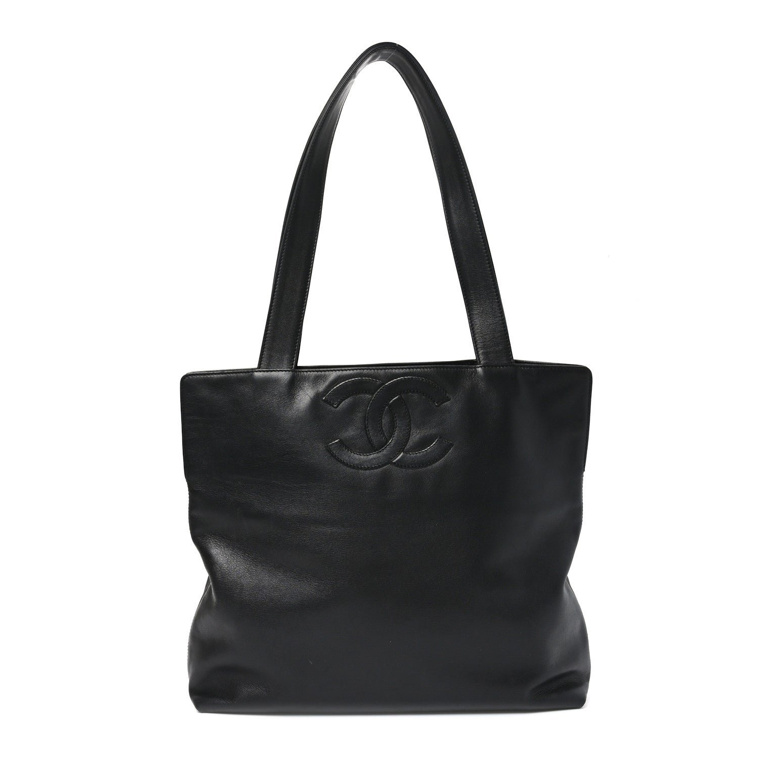 Chanel Calfskin Embossed CC Shoulder Bag Black