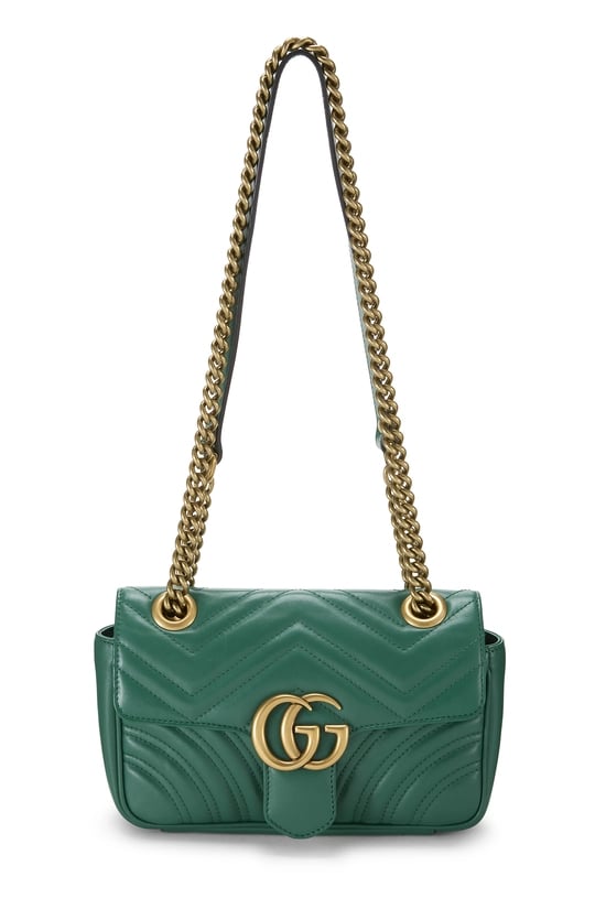 Green Leather GG Marmont Matelassé Shoulder Bag Mini