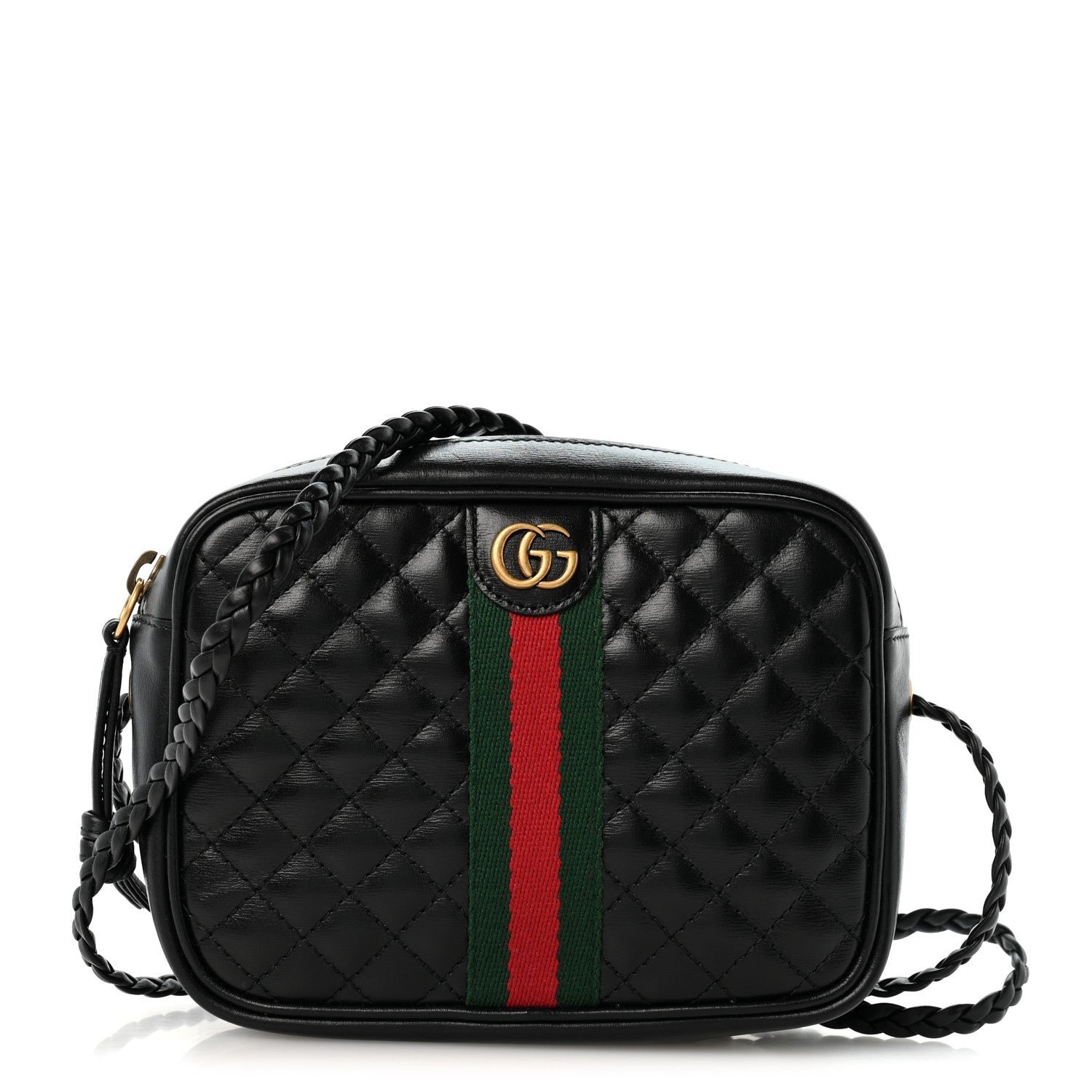 Gucci Calfskin Trapuntata Web Mini GG Shoulder Bag Black