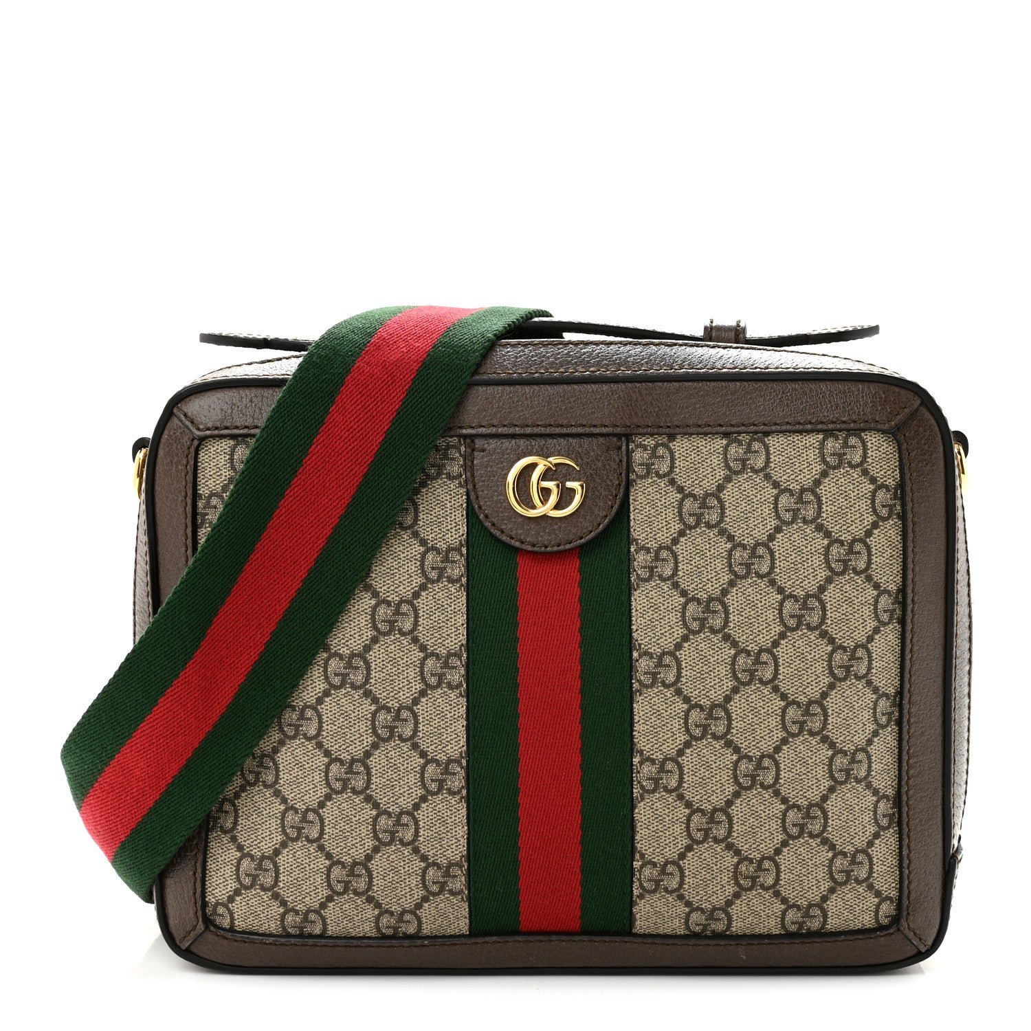 Gucci GG Supreme Monogram Web Small Ophidia Top Handle Shoulder Bag Brown