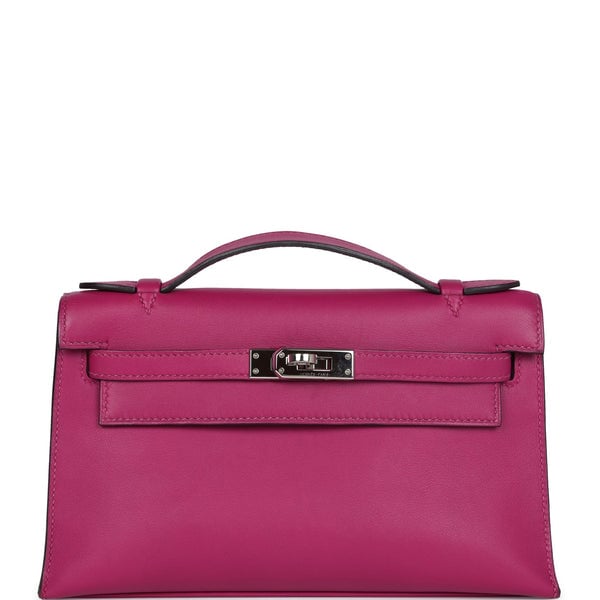 Hermes Pre-owned Hermes Kelly Pochette Rose Pourpre Swift Palladium Hardware
