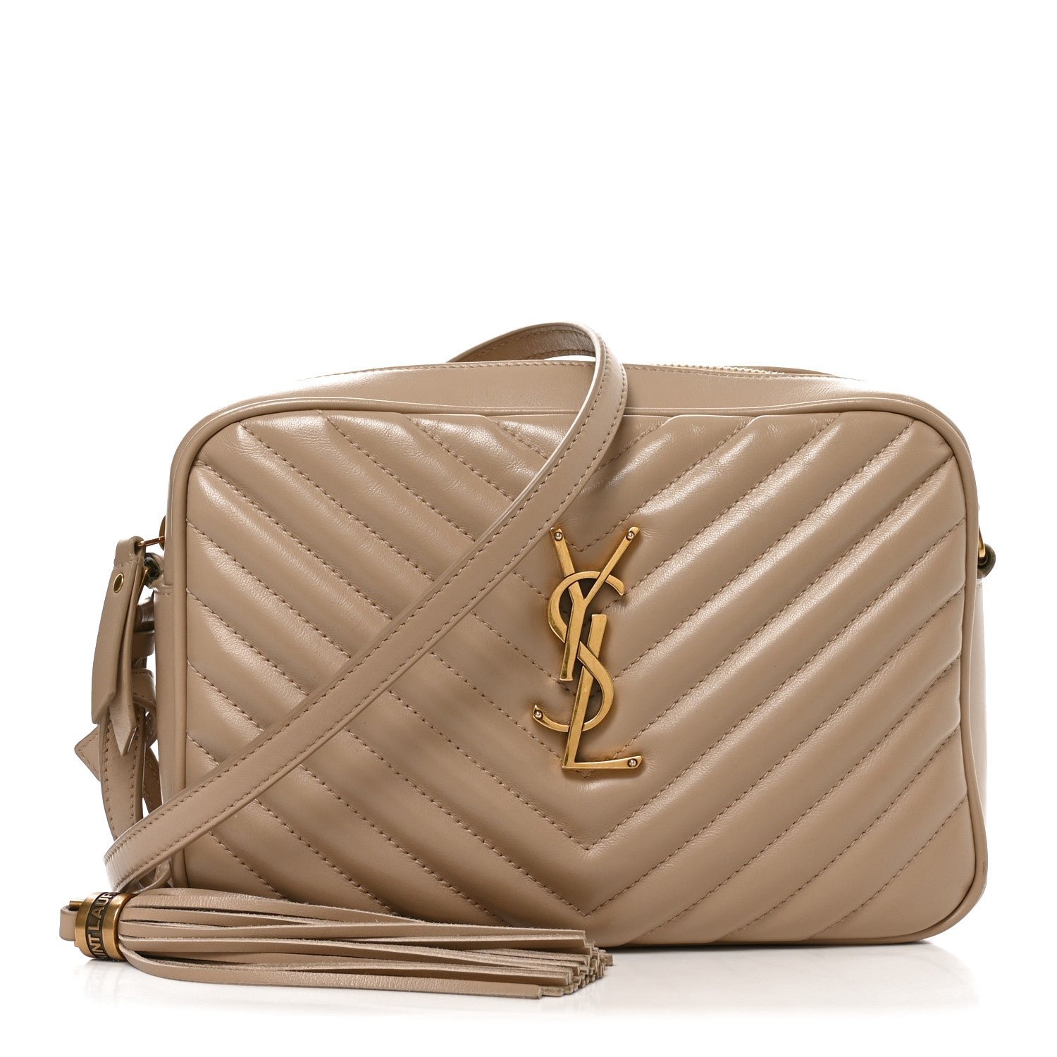 Saint Laurent Calfskin Matelasse Monogram Lou Camera Bag Dark Beige