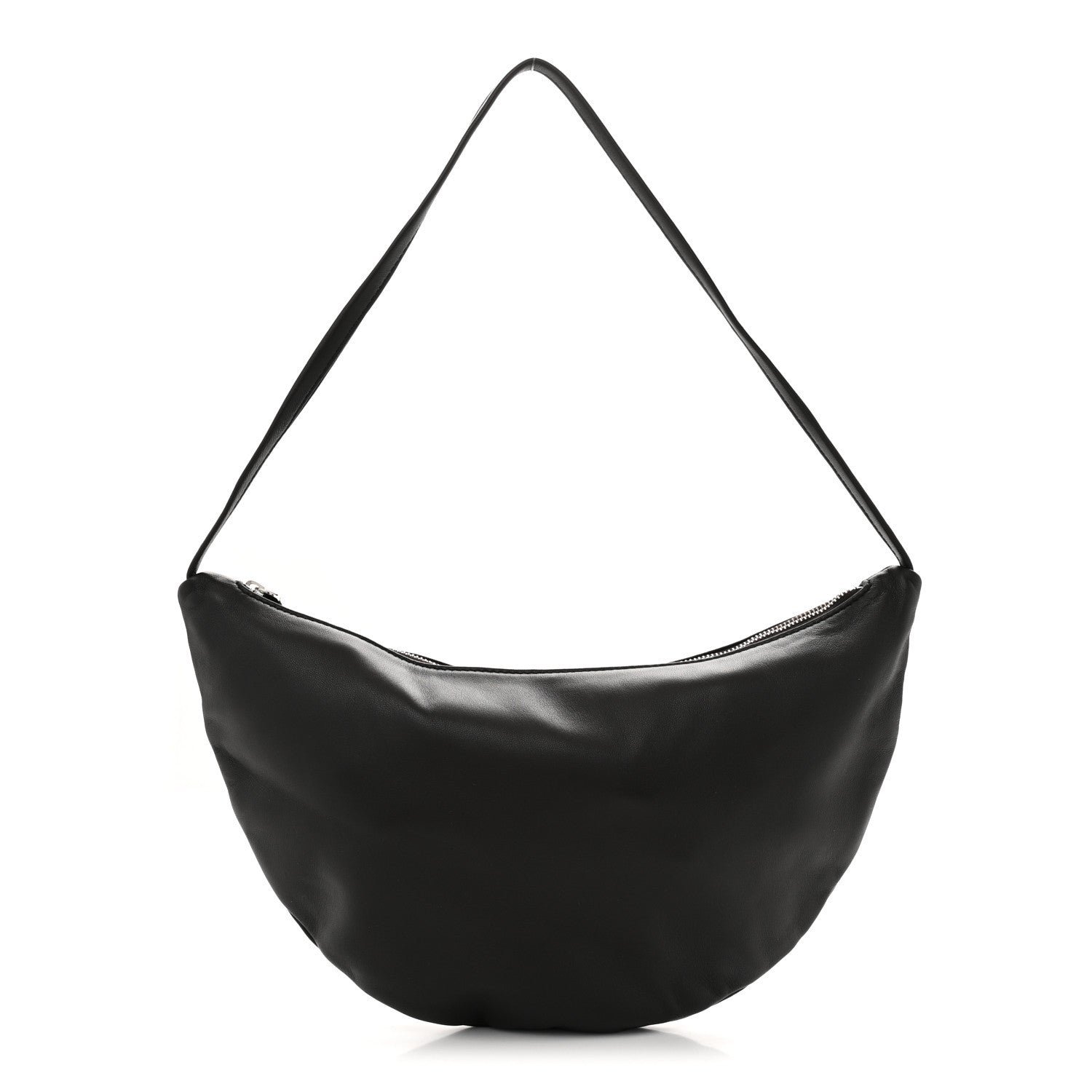 The Row Finely Grained Calfskin Small Izzy Crescent Shoulder Bag Ebony Brown