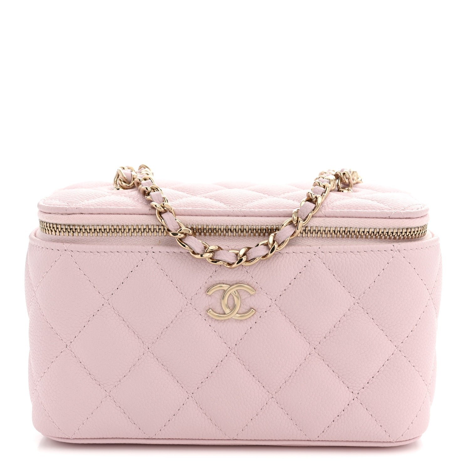 Chanel Caviar Quilted Small Tiny CC Vanity Case With Chain Light Pink