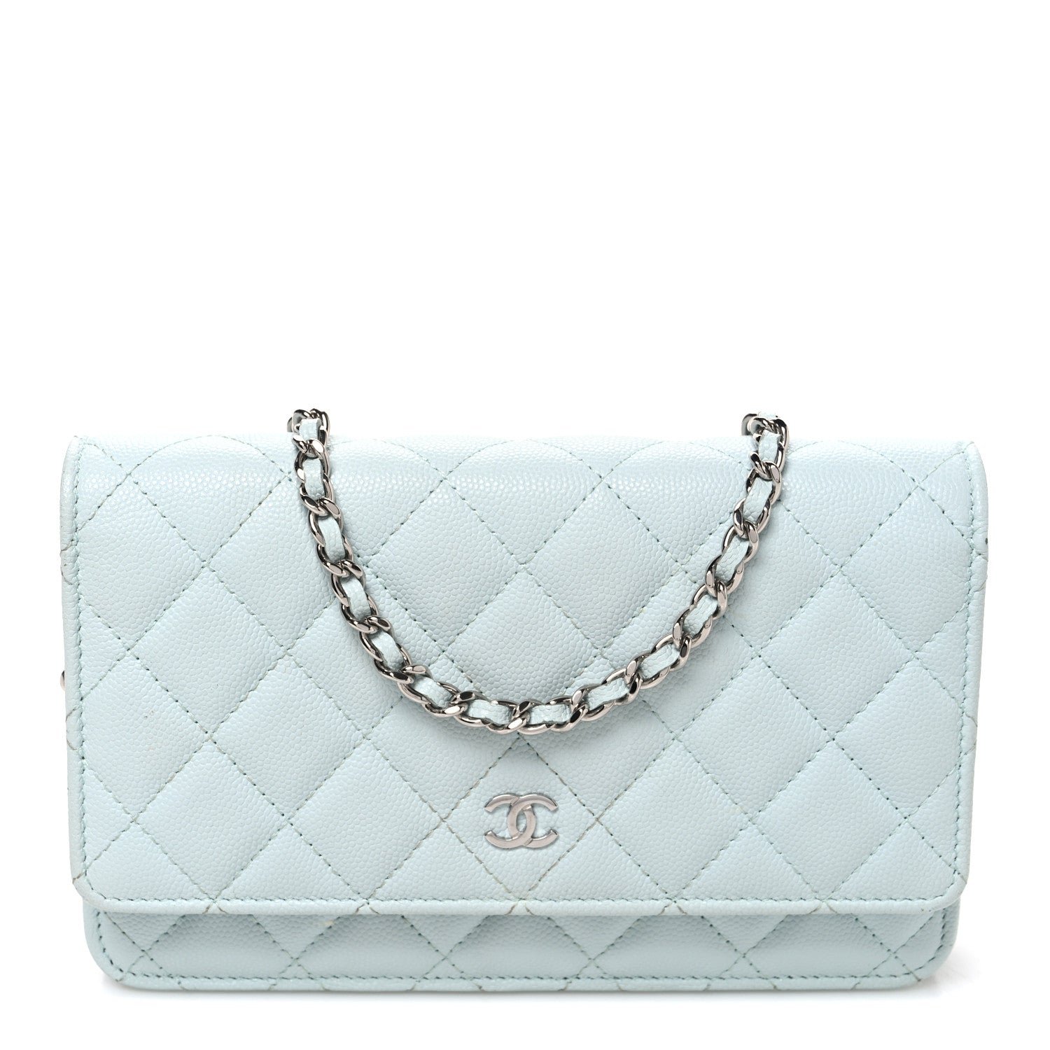 Chanel Caviar Quilted Wallet on Chain WOC Light Blue
