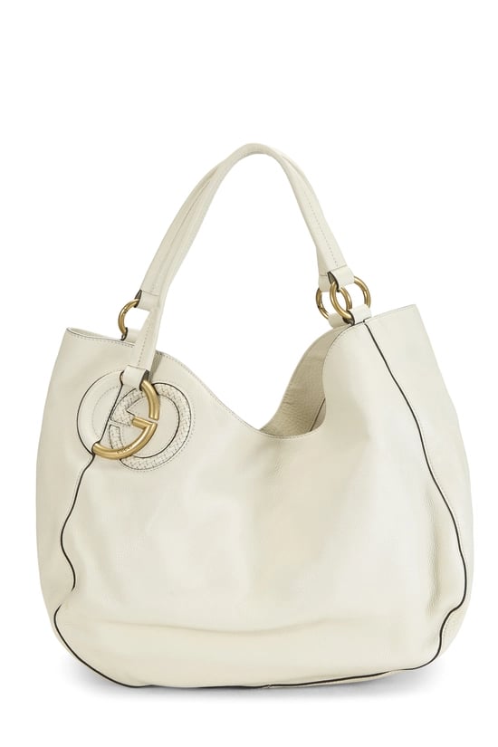 White Grained Leather Hobo