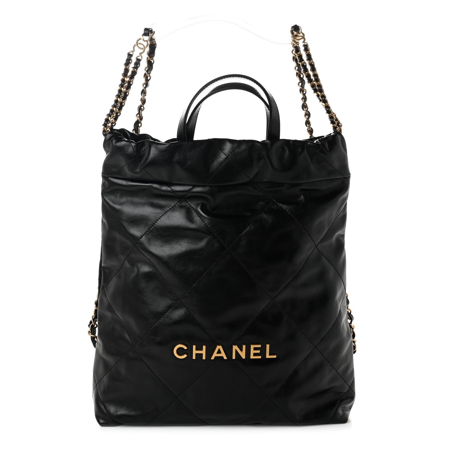 Chanel Shiny Calfskin Quilted Chanel 22 Backpack Black