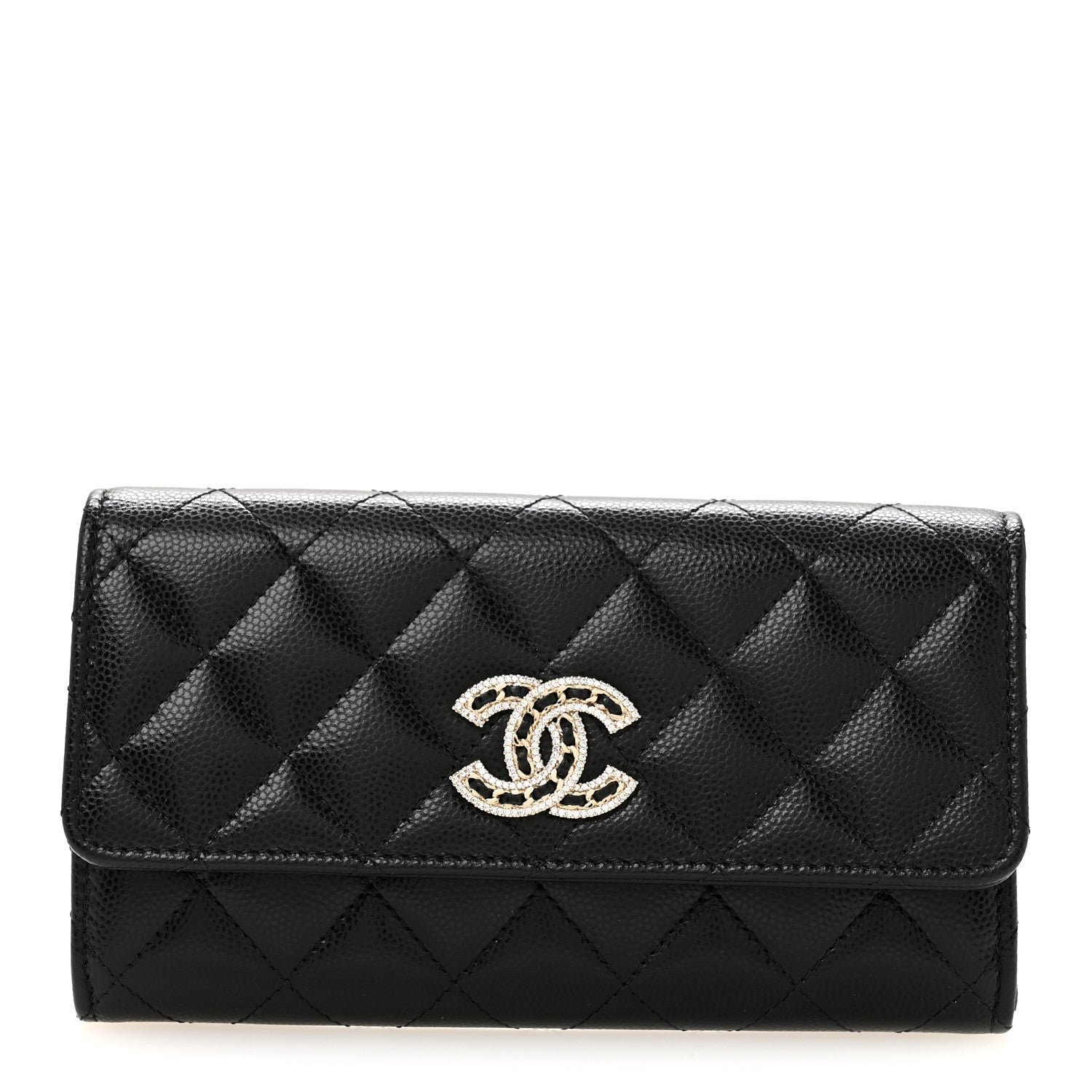 Chanel Caviar Quilted Crystal CC Large Gusset Flap Wallet Black