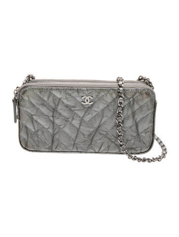 Chevron Double Zip Clutch w/ Chain