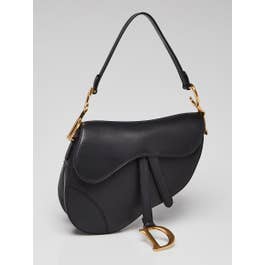 Christian Dior Black Grained Calfskin Leather Saddle Bag