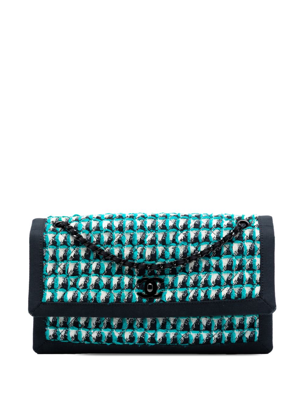 2015-2016 CC Multicolor Quilted Tweed Accordion Houndstooth Flap shoulder bag