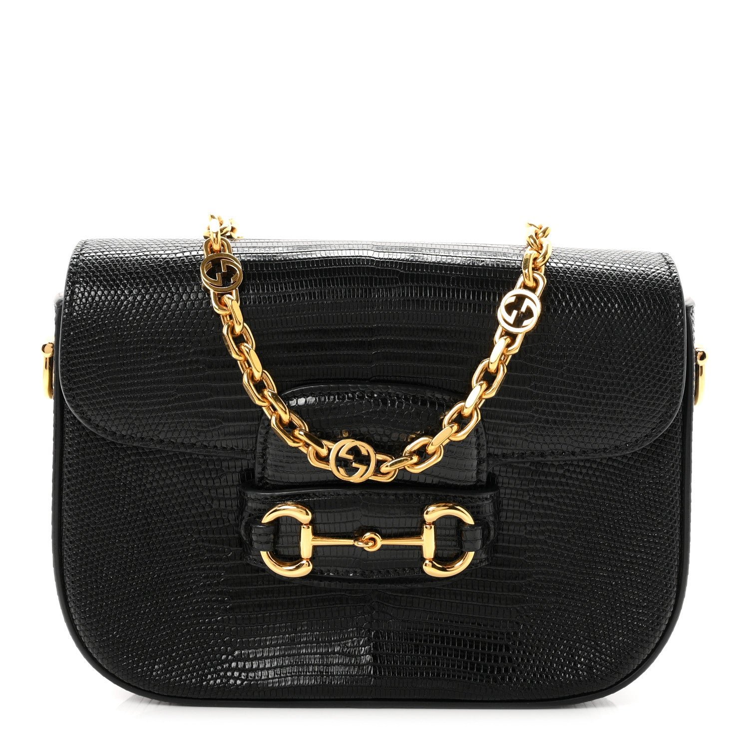 Gucci Lizard Mini Horsebit 1955 Shoulder Bag Black