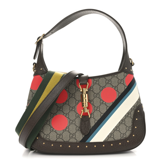 Gucci GG Supreme Monogram Geometric Textured Dollar Calfskin Web Small Jackie 1961 Hobo
