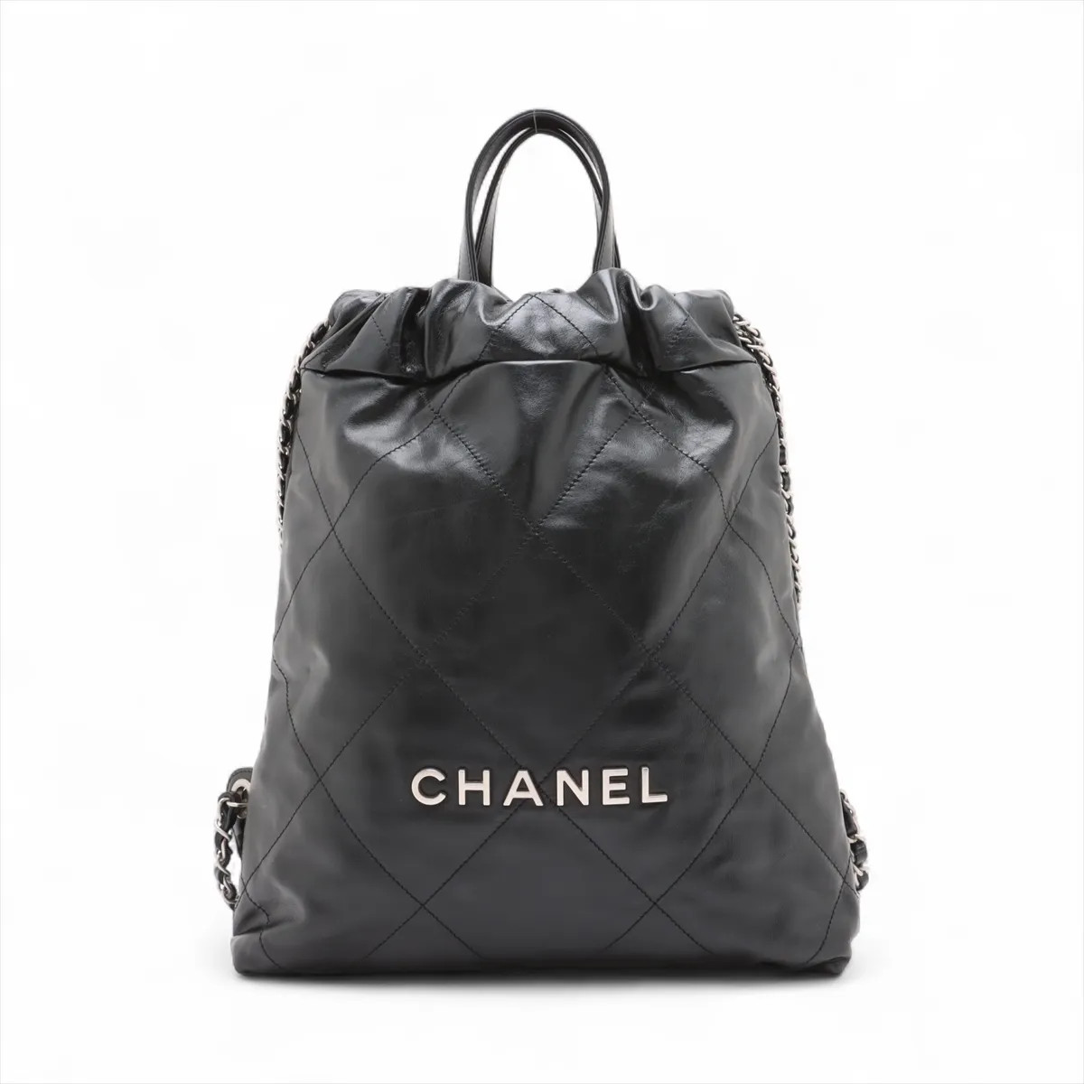 Chanel Chanel 22 Backpack shiny calfskin Chain Backpack Black Silver Metal Fitti