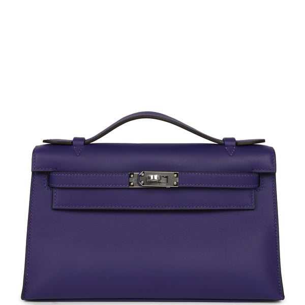 Hermes Kelly Pochette Purple Swift Palladium Hardware