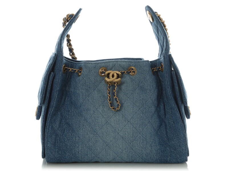 Blue Quilted Denim Small 25 Aged Gold Hardware, 2026