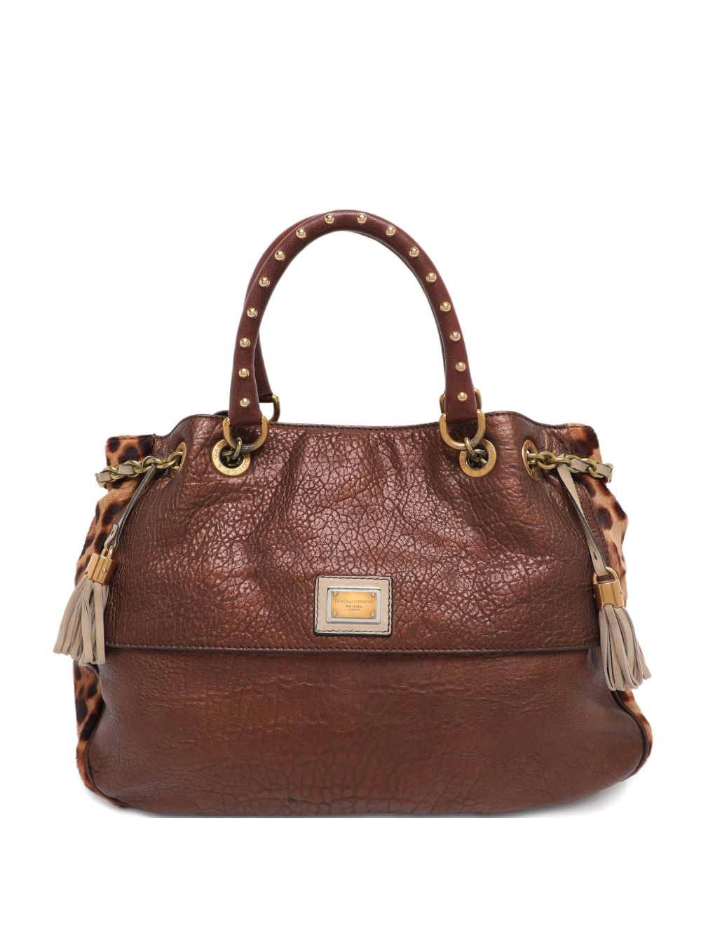 tassel animal-print tote bag