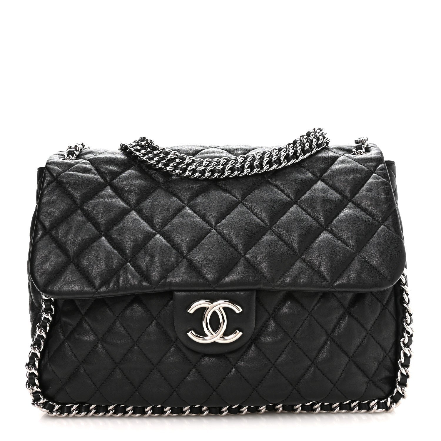 Chanel Chanel Washed Lambskin Quilted Maxi Chain Around Flap Black