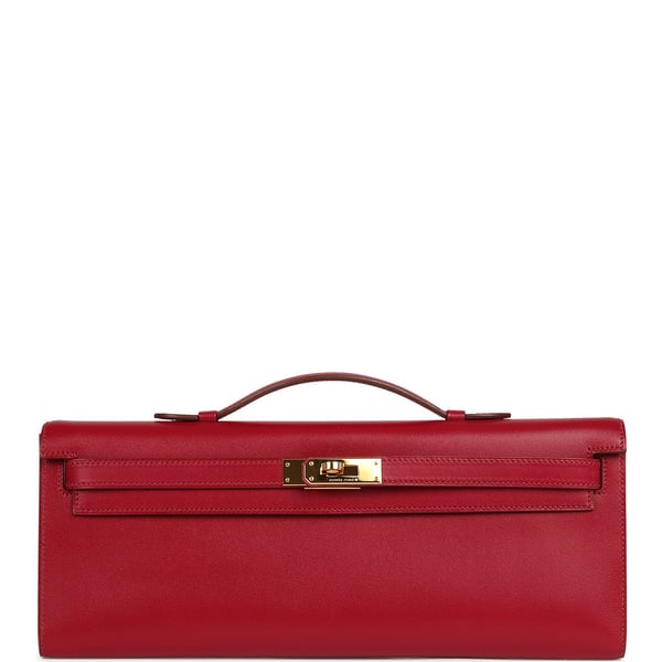 Pre-owned Hermes Kelly Cut Rubis Tadelakt Gold Hardware