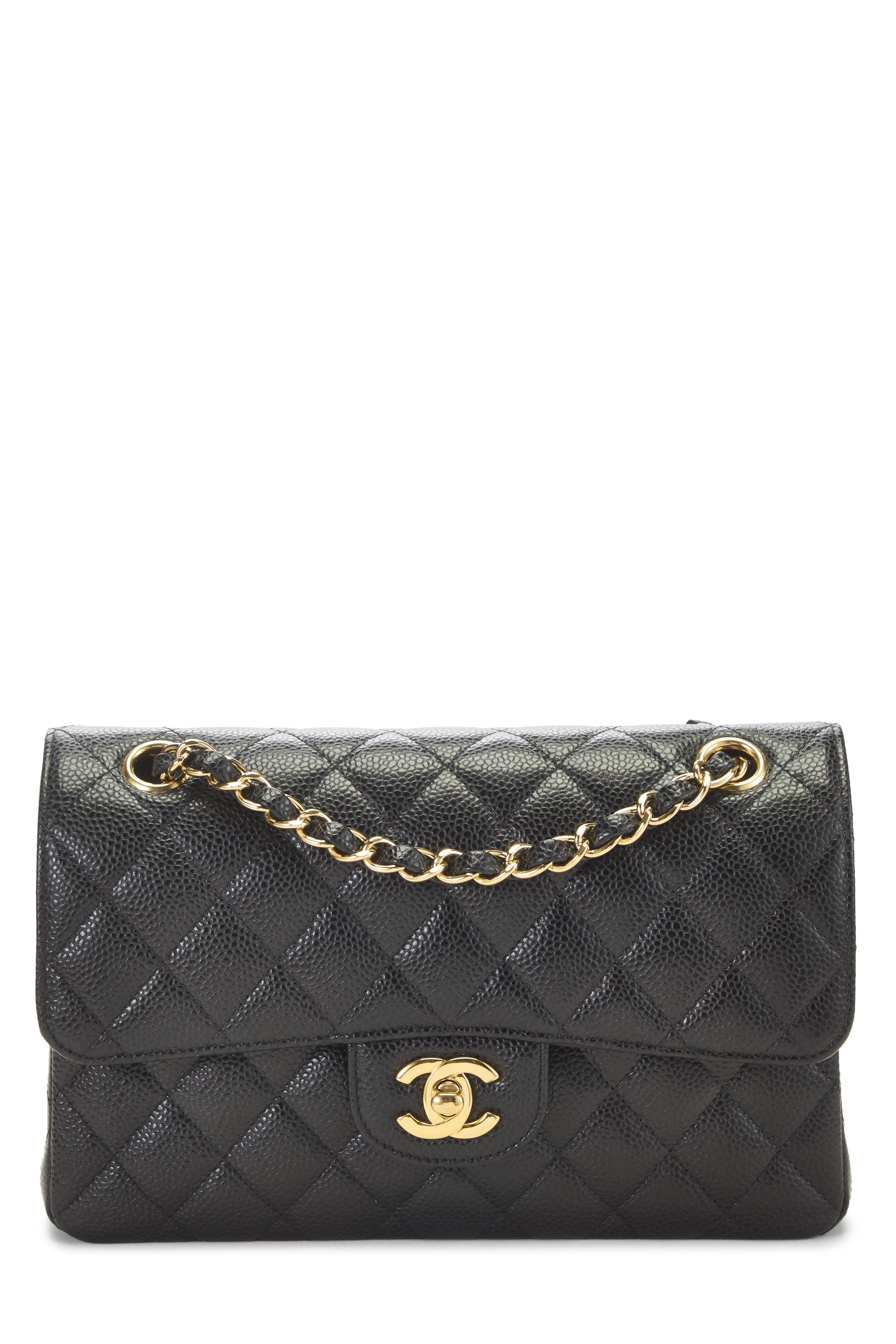Black Quilted Caviar Classic Double Flap Small