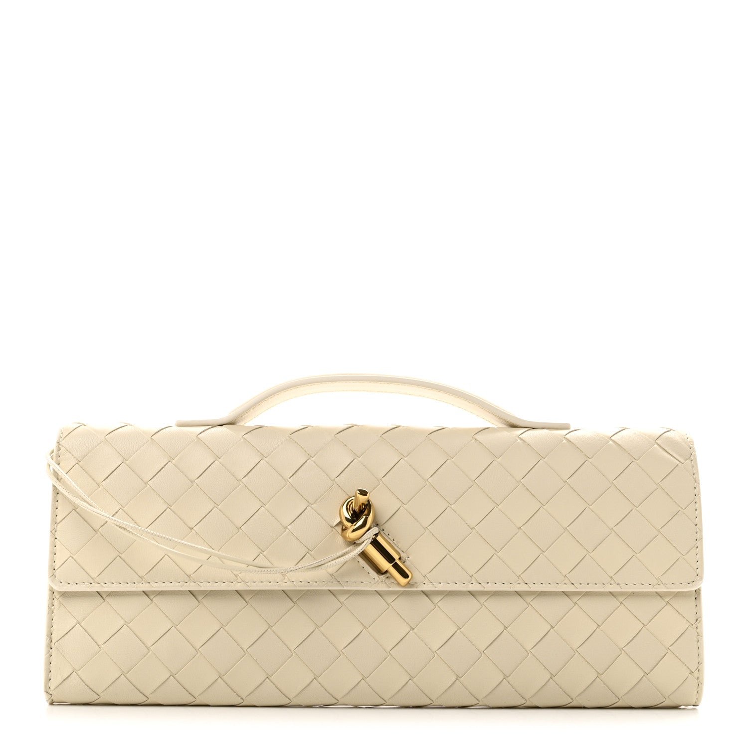 Bottega Veneta Nappa Intrecciato Long Andiamo Top Handle Clutch Sea Salt