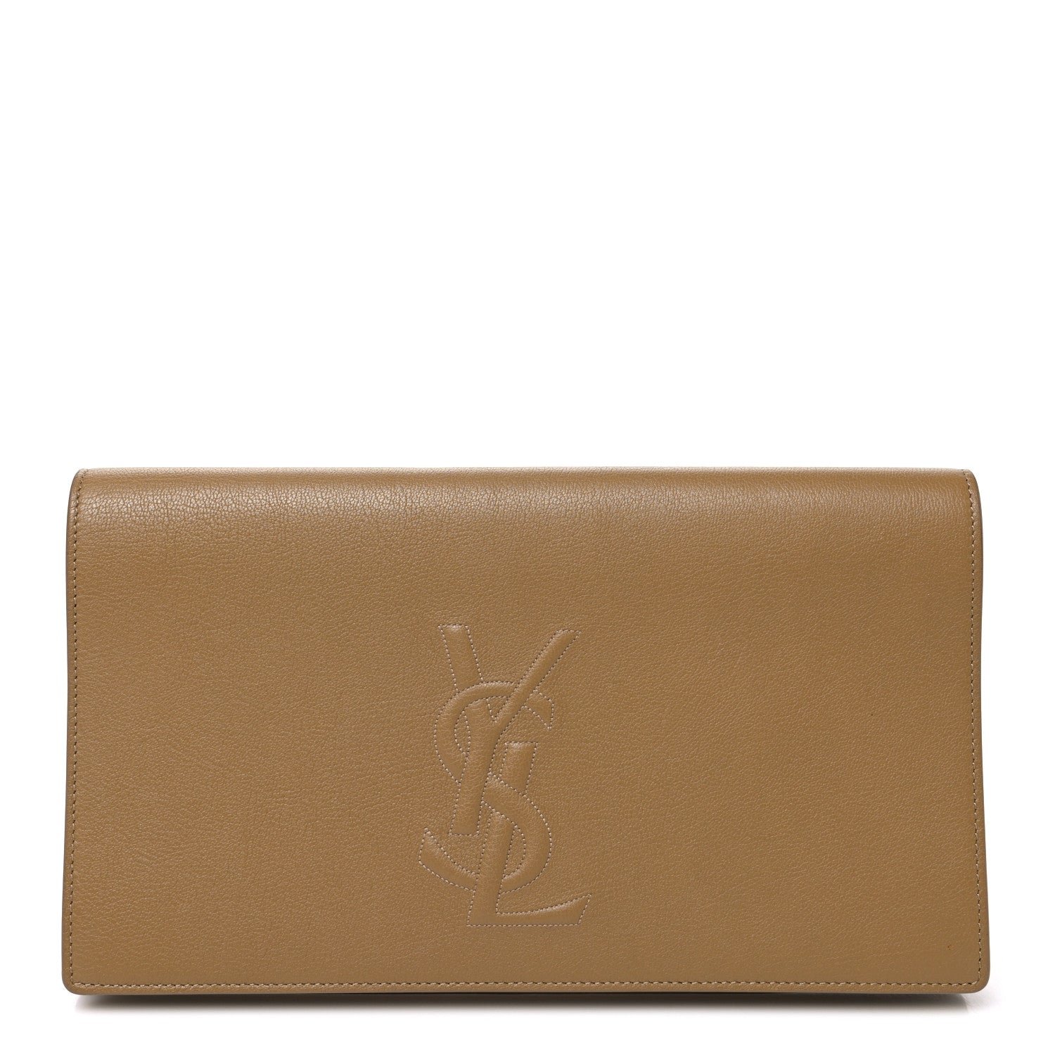 Saint Laurent Calfskin Monogram Large Belle De Jour Clutch  Beige