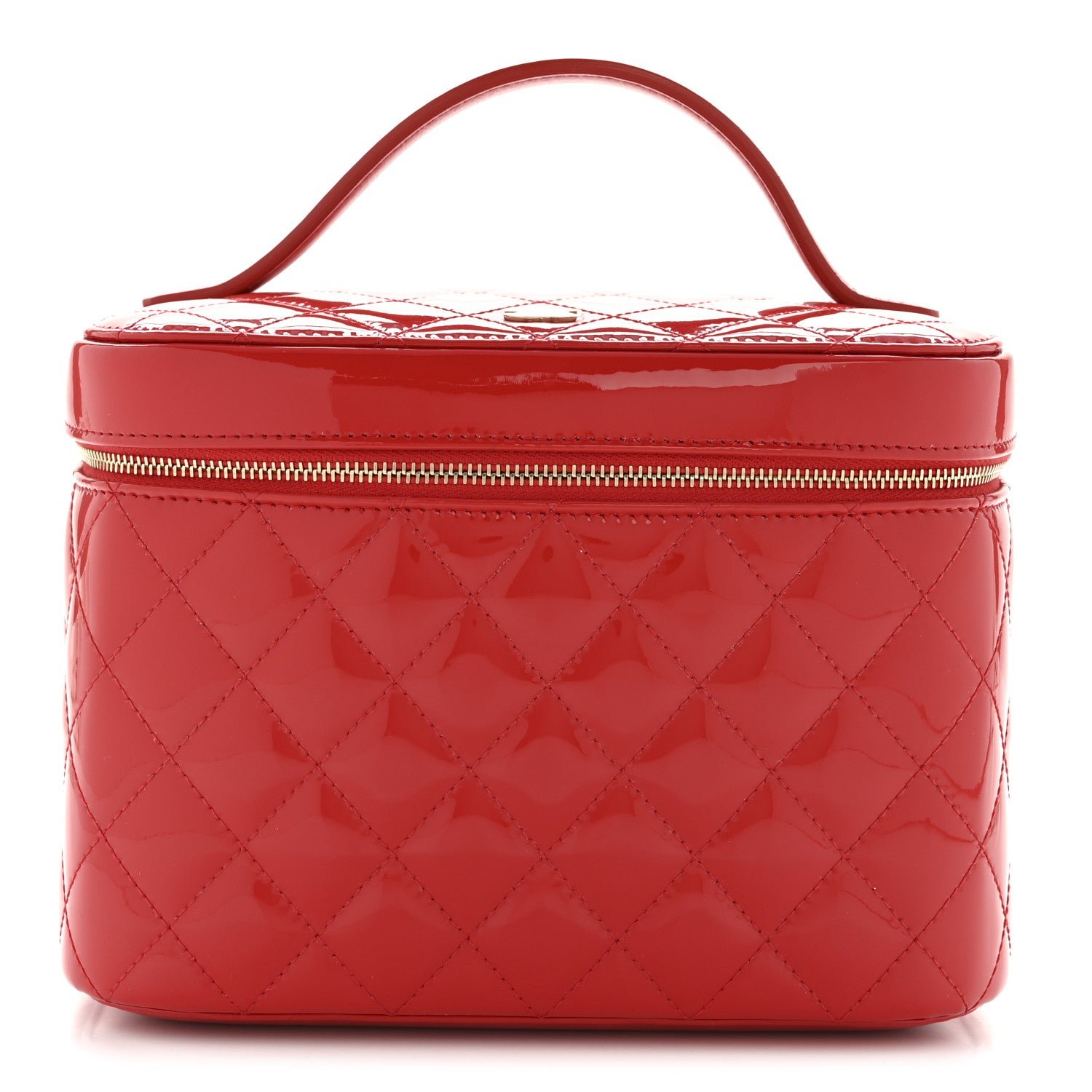 Chanel Patent Calfskin Quilted Large Vanity Pouch Red