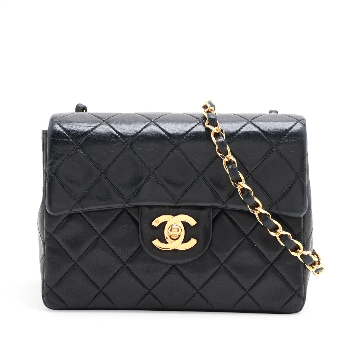 Chanel Minimatrasse 17 Lambskin Single Flap Single Chain Bag Black Gold Metal Fi