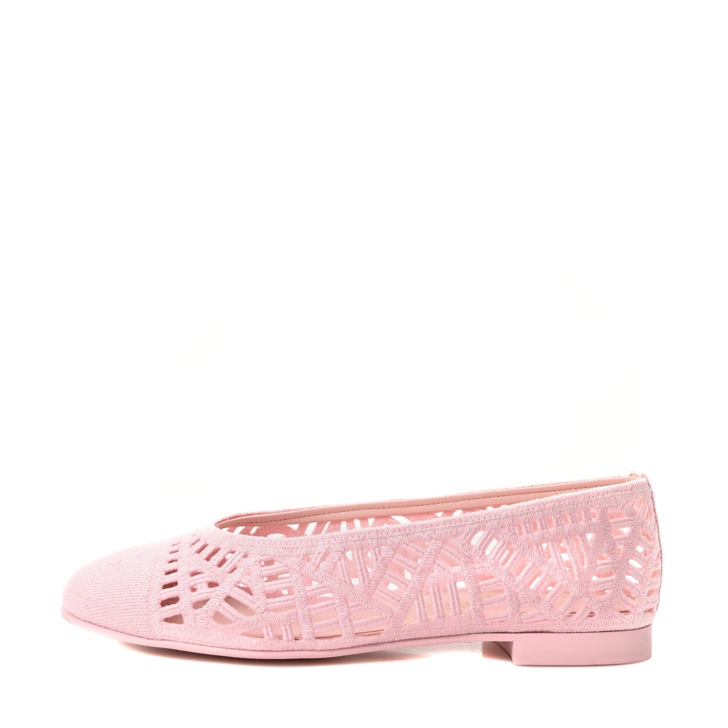 Chanel Cotton Embroidered Cap Toe Ballet Flats 39 Light Pink