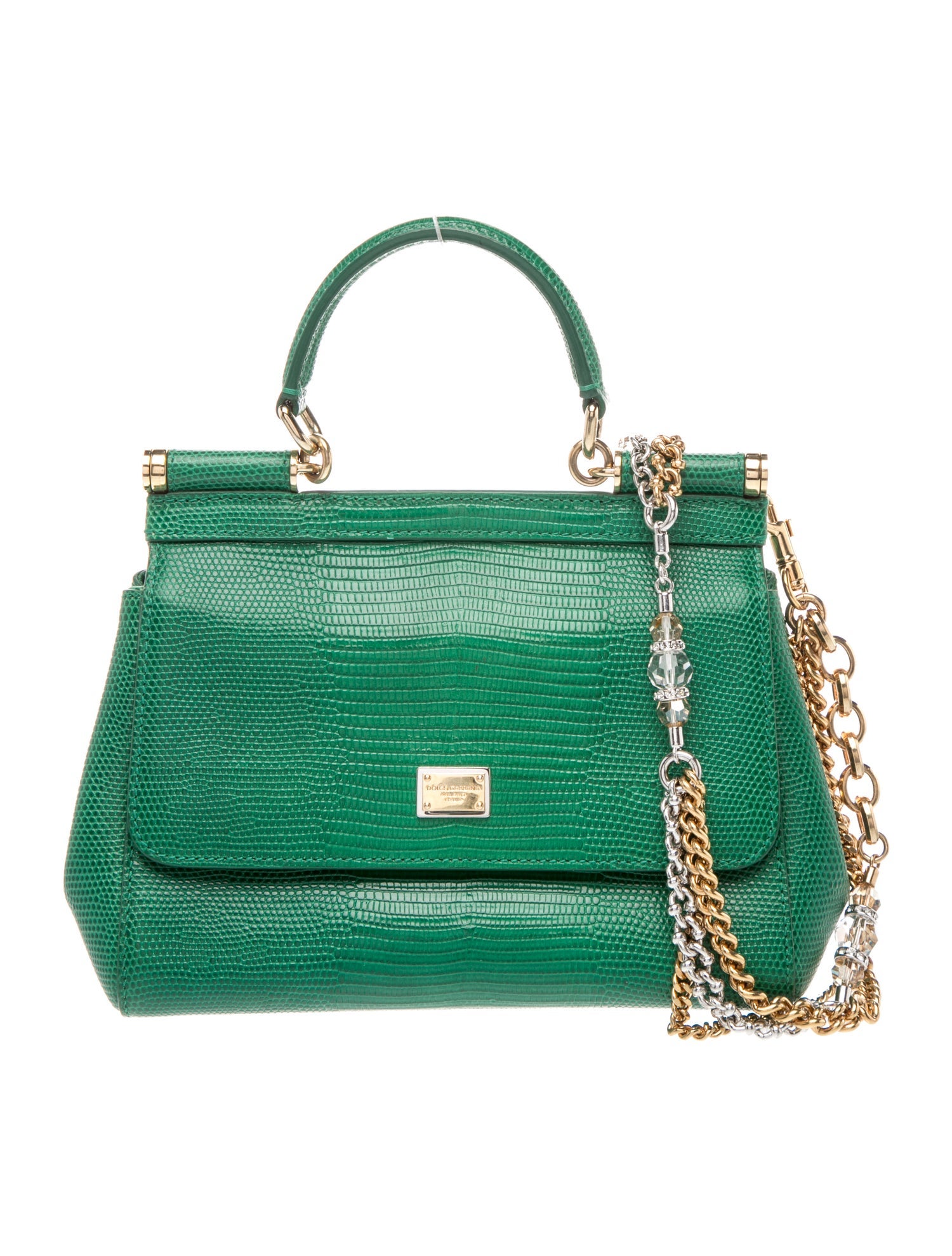 Embossed Leather Top Handle Bag Medium