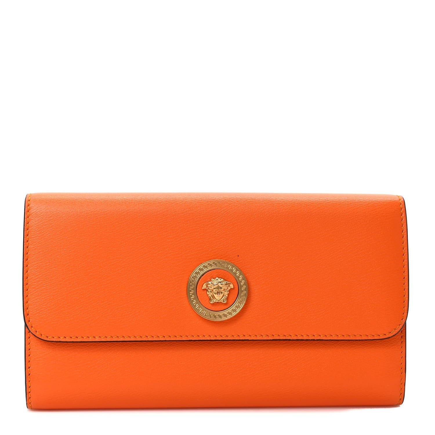 Versace Calfskin Medusa Continental Wallet Orange