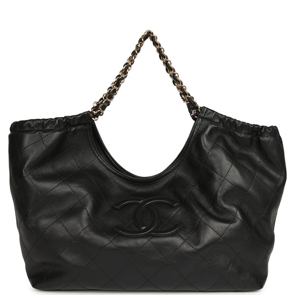 Chanel Small CC Cabas Hobo Bag Black Calfskin Gold Hardware