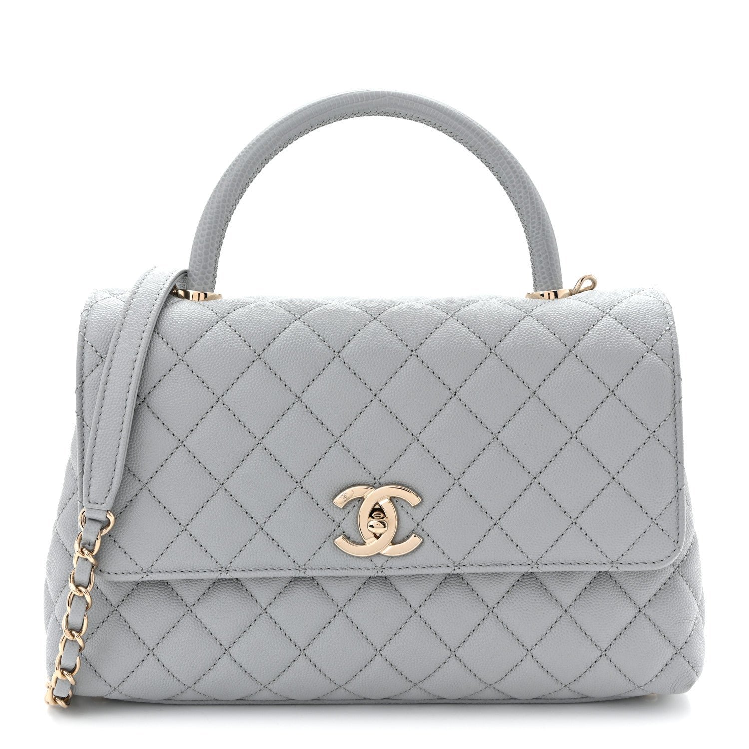 Chanel Caviar Lizard Embossed Quilted Small Coco Handle Flap Light Grey