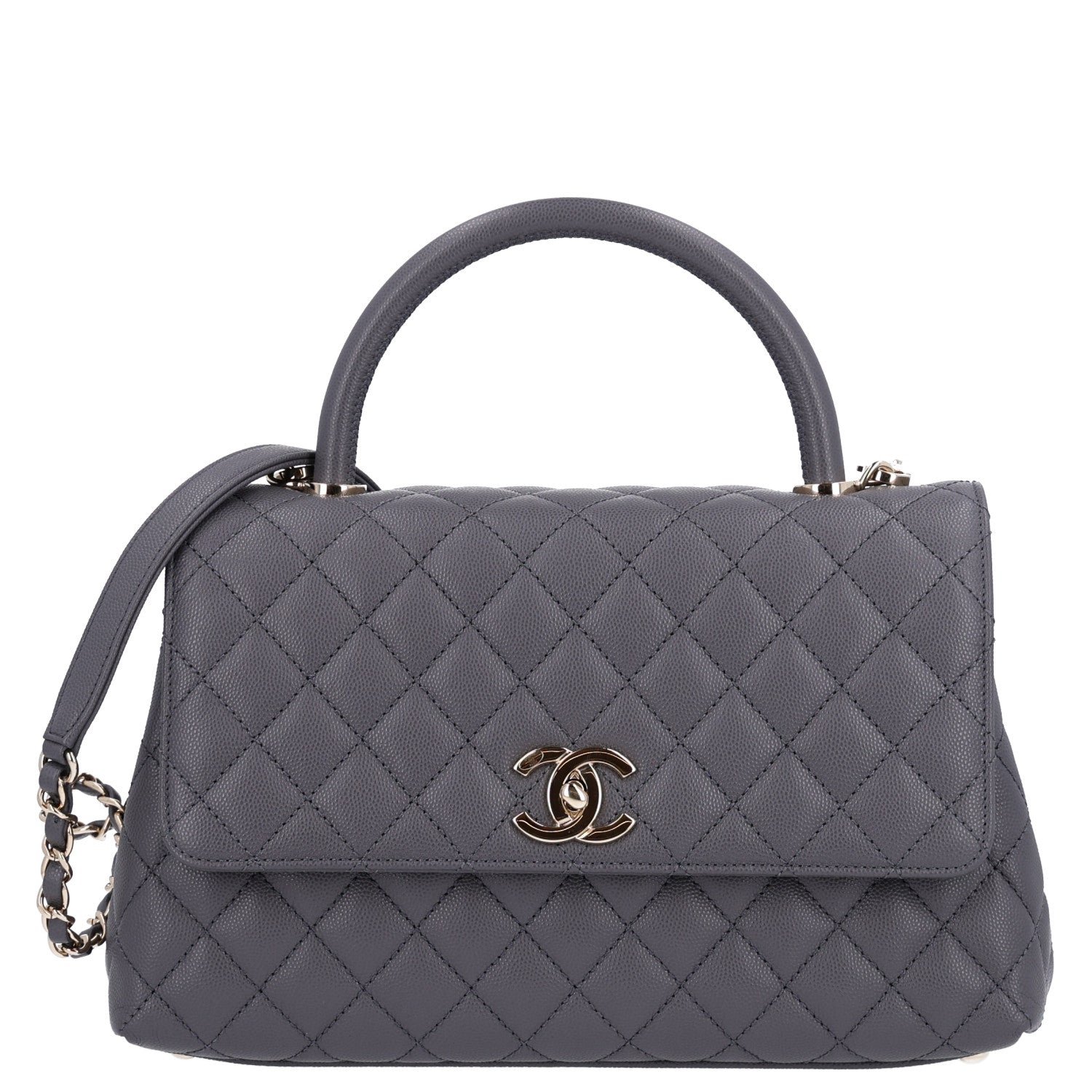 Chanel Caviar Quilted Small Coco Handle Flap Dark Grey