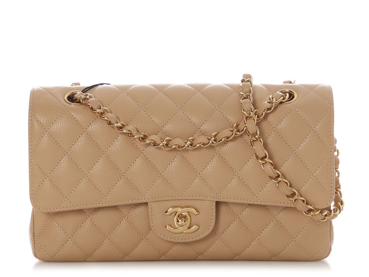 Chanel Chanel Medium/Large Beige Clair Quilted Caviar Classic Double Flap