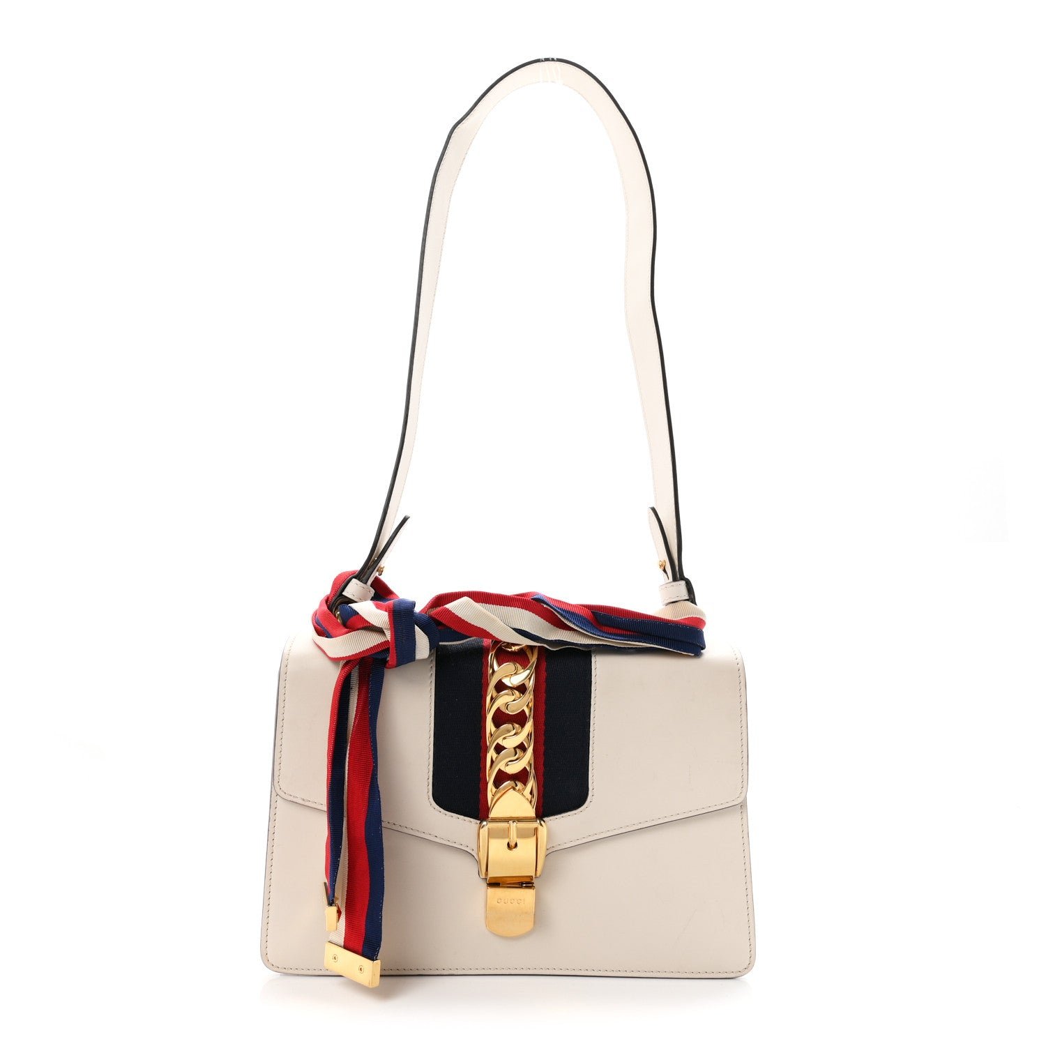 Gucci Calfskin Small Sylvie Shoulder Bag Off White
