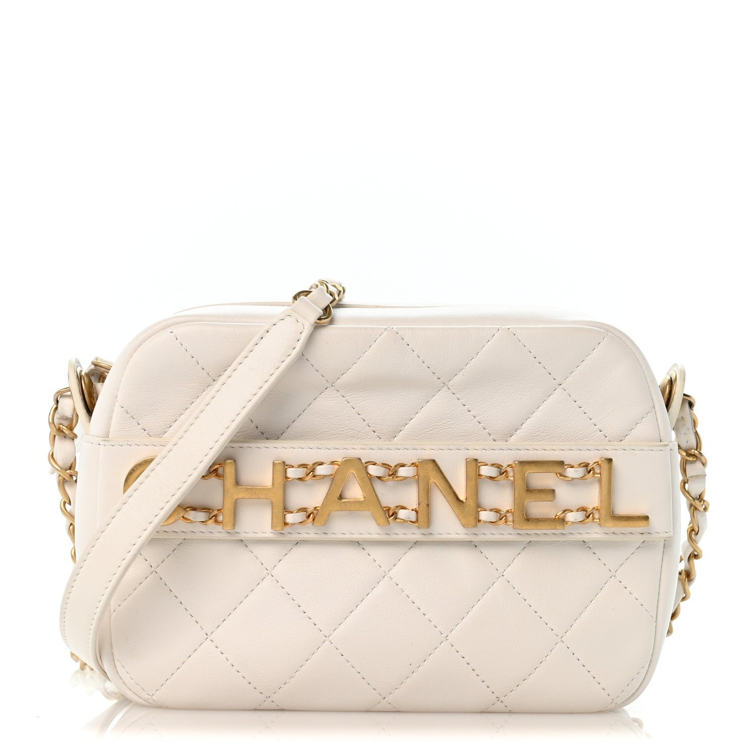Chanel Calfskin Quilted Enchained Camera Case Bag White