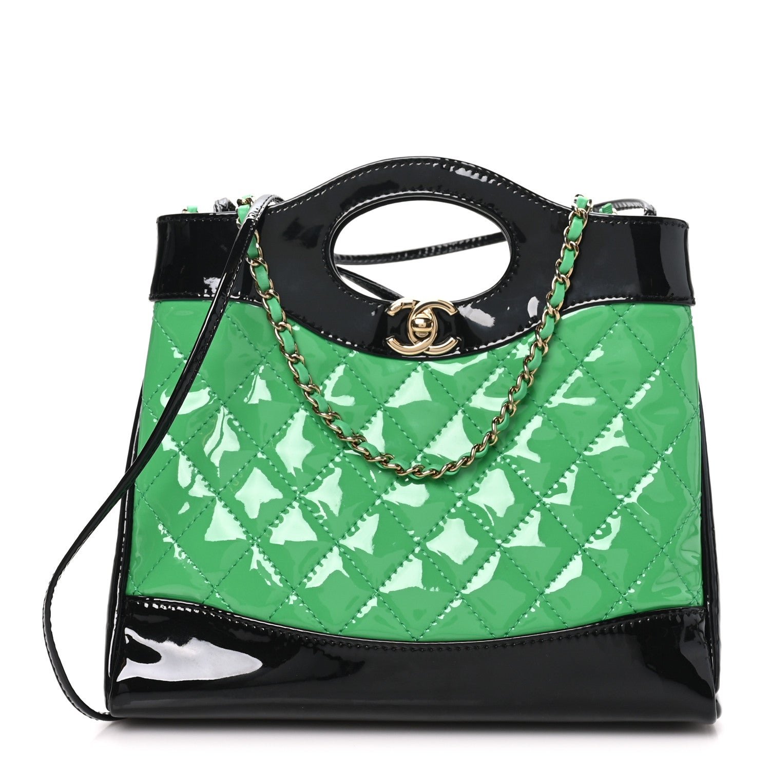 Chanel Patent Calfskin Quilted Mini 31 Shopping Bag Green Black