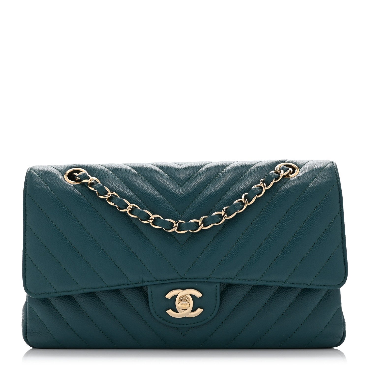 Chanel Caviar Chevron Quilted Medium Double Flap  Green