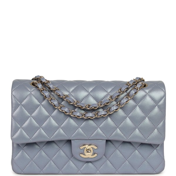 Chanel Medium Classic Double Flap Bag Purple Iridescent Lambskin Light Gold Hardware