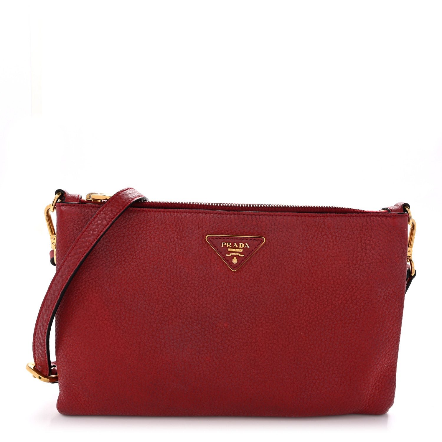 Prada Vitello Daino Zippered Crossbody Bag Rosso
